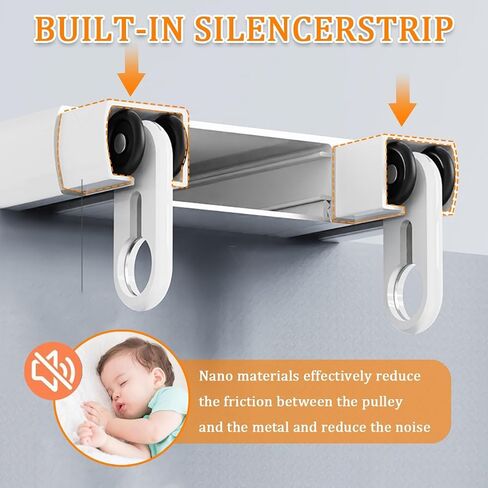 Silent Ceiling Mount Double Track with Pulley Aluminum Alloy Room Divider Rails for Living Room & Bedroom 5.2m (17.1ft) Black Sliding Curtain System in Kuwait