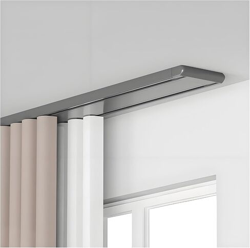 Silent Ceiling Mount Double Track with Pulley Aluminum Alloy Room Divider Rails for Living Room & Bedroom 5.2m (17.1ft) Black Sliding Curtain System in Kuwait