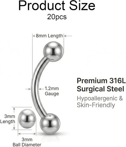 20 Pcs 16G Rook Piercing Jewelry Lip Earrings Jewelry Vertical Labret Curved Barbell Eyebrow Rings Stainless Steel Snake Eye Tongue Daith Piercing Ring for Men Women in Saudi Arabia