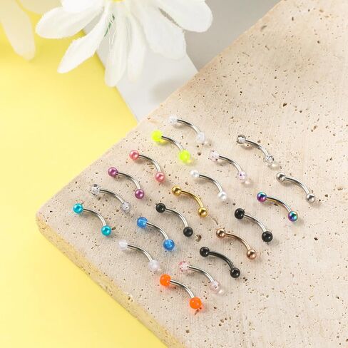 20 Pcs 16G Rook Piercing Jewelry Lip Earrings Jewelry Vertical Labret Curved Barbell Eyebrow Rings Stainless Steel Snake Eye Tongue Daith Piercing Ring for Men Women in Saudi Arabia