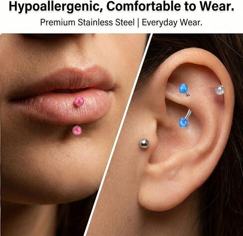 20 Pcs 16G Rook Piercing Jewelry Lip Earrings Jewelry Vertical Labret Curved Barbell Eyebrow Rings Stainless Steel Snake Eye Tongue Daith Piercing Ring for Men Women in Saudi Arabia