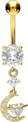 PIERCINGLINE Belly Button Piercing CRYSTAL MOON + CRYSTAL HEART surgical steel, skin-friendly in Saudi Arabia