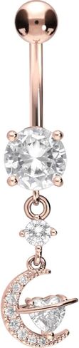 PIERCINGLINE Belly Button Piercing CRYSTAL MOON + CRYSTAL HEART surgical steel, skin-friendly in Saudi Arabia