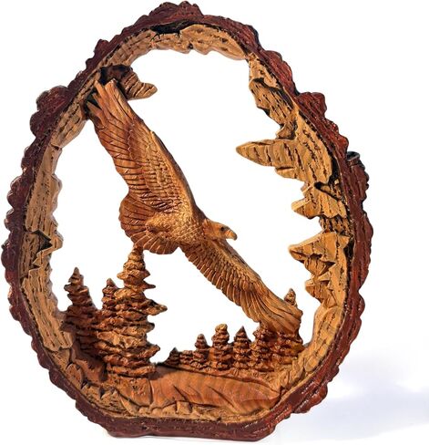 Thorness 𝗙𝗟𝗬𝗜𝗡𝗚 𝗘𝗔𝗚𝗟𝗘 𝗦𝗖𝗨𝗟𝗣𝗧𝗨𝗥𝗘, Resin Wood Effect Bird of Prey Figurine, Decorative Wildlife Ornament for Home & Office in Saudi Arabia
