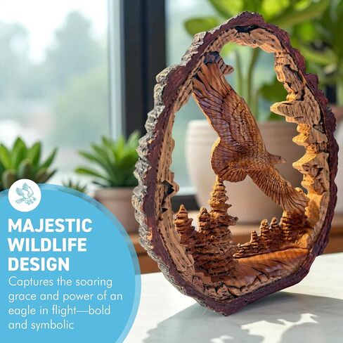 Thorness 𝗙𝗟𝗬𝗜𝗡𝗚 𝗘𝗔𝗚𝗟𝗘 𝗦𝗖𝗨𝗟𝗣𝗧𝗨𝗥𝗘, Resin Wood Effect Bird of Prey Figurine, Decorative Wildlife Ornament for Home & Office in Saudi Arabia