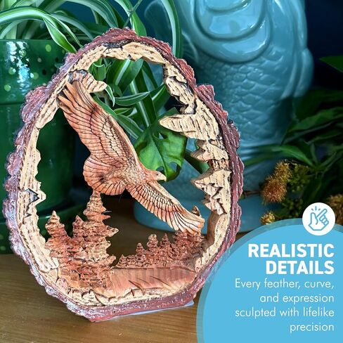 Thorness 𝗙𝗟𝗬𝗜𝗡𝗚 𝗘𝗔𝗚𝗟𝗘 𝗦𝗖𝗨𝗟𝗣𝗧𝗨𝗥𝗘, Resin Wood Effect Bird of Prey Figurine, Decorative Wildlife Ornament for Home & Office in Saudi Arabia