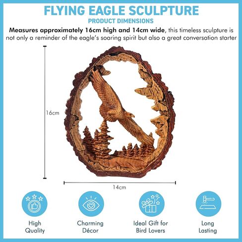 Thorness 𝗙𝗟𝗬𝗜𝗡𝗚 𝗘𝗔𝗚𝗟𝗘 𝗦𝗖𝗨𝗟𝗣𝗧𝗨𝗥𝗘, Resin Wood Effect Bird of Prey Figurine, Decorative Wildlife Ornament for Home & Office in Saudi Arabia