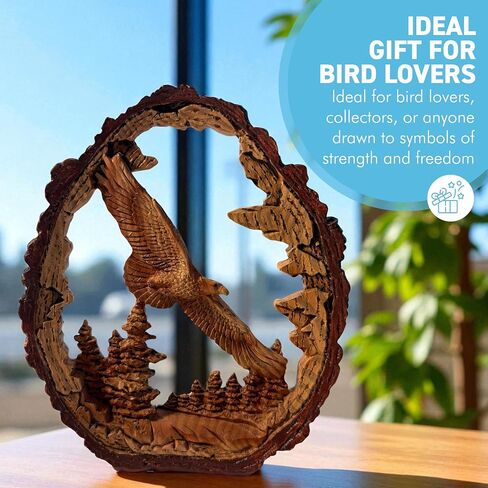 Thorness 𝗙𝗟𝗬𝗜𝗡𝗚 𝗘𝗔𝗚𝗟𝗘 𝗦𝗖𝗨𝗟𝗣𝗧𝗨𝗥𝗘, Resin Wood Effect Bird of Prey Figurine, Decorative Wildlife Ornament for Home & Office in Saudi Arabia