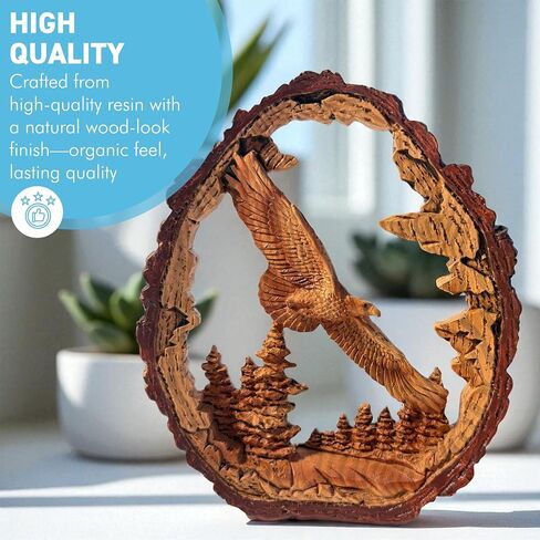 Thorness 𝗙𝗟𝗬𝗜𝗡𝗚 𝗘𝗔𝗚𝗟𝗘 𝗦𝗖𝗨𝗟𝗣𝗧𝗨𝗥𝗘, Resin Wood Effect Bird of Prey Figurine, Decorative Wildlife Ornament for Home & Office in Saudi Arabia