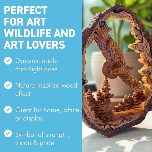 Thorness 𝗙𝗟𝗬𝗜𝗡𝗚 𝗘𝗔𝗚𝗟𝗘 𝗦𝗖𝗨𝗟𝗣𝗧𝗨𝗥𝗘, Resin Wood Effect Bird of Prey Figurine, Decorative Wildlife Ornament for Home & Office in Saudi Arabia