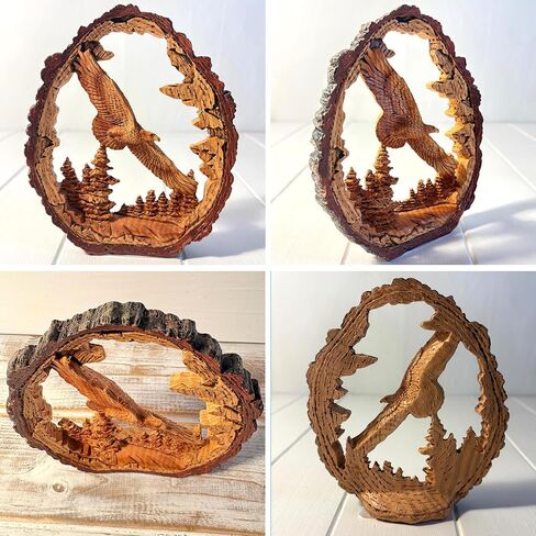 Thorness 𝗙𝗟𝗬𝗜𝗡𝗚 𝗘𝗔𝗚𝗟𝗘 𝗦𝗖𝗨𝗟𝗣𝗧𝗨𝗥𝗘, Resin Wood Effect Bird of Prey Figurine, Decorative Wildlife Ornament for Home & Office in Saudi Arabia