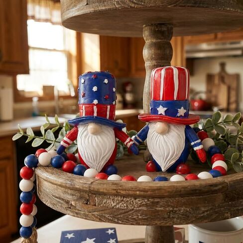 Gnomes Patriotic Decorations 4th of July Table Decorations 2 Piece Resin Gnome Figurines Red White and Blue Freestanding Tabletop Decor for Shelf Mantel Tiered Tray in Saudi Arabia