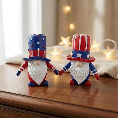 Gnomes Patriotic Decorations 4th of July Table Decorations 2 Piece Resin Gnome Figurines Red White and Blue Freestanding Tabletop Decor for Shelf Mantel Tiered Tray in Saudi Arabia