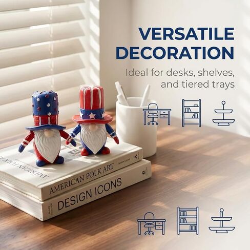 Gnomes Patriotic Decorations 4th of July Table Decorations 2 Piece Resin Gnome Figurines Red White and Blue Freestanding Tabletop Decor for Shelf Mantel Tiered Tray in Saudi Arabia