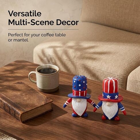 Gnomes Patriotic Decorations 4th of July Table Decorations 2 Piece Resin Gnome Figurines Red White and Blue Freestanding Tabletop Decor for Shelf Mantel Tiered Tray in Saudi Arabia