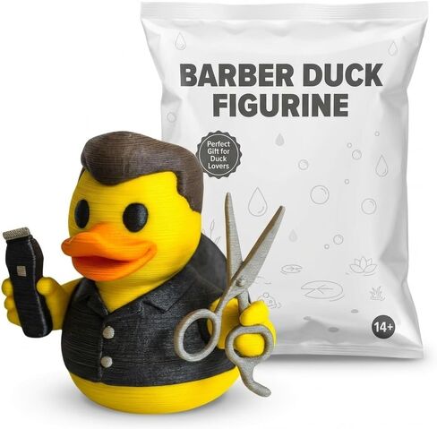 Barber Duck Collectible Figurine - Unique Hair Stylist Desk Decor with Scissors for Collectors and Duck Lovers - 3D Printed in Canada in Saudi Arabia