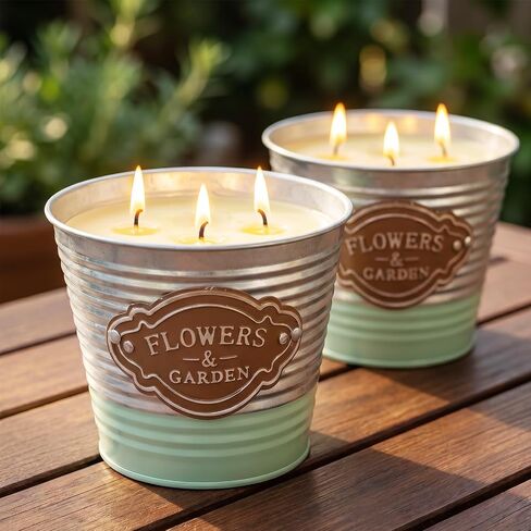 Citronella Candles Outdoor,2 Pack Large Citronella Candles,3-Wick Natural Soy Wax Lemongrass Candle,180 Hours Long Lasting Burning Outdoor Candle for Patio Yard Balcony Camping & Home Decor in Saudi Arabia