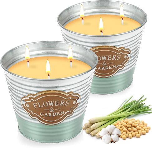 Citronella Candles Outdoor,2 Pack Large Citronella Candles,3-Wick Natural Soy Wax Lemongrass Candle,180 Hours Long Lasting Burning Outdoor Candle for Patio Yard Balcony Camping & Home Decor in Saudi Arabia