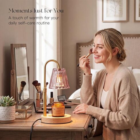 Candeldo Candle Warmer Lamp with Timer: Pink Candle Warming Lamp with 2 Bulbs Height Adjustable Wax Melt Dimmable Home Decor Mom Birthday Gift for Women in Saudi Arabia