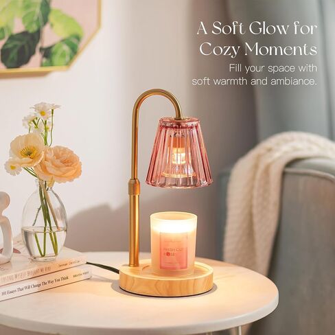 Candeldo Candle Warmer Lamp with Timer: Pink Candle Warming Lamp with 2 Bulbs Height Adjustable Wax Melt Dimmable Home Decor Mom Birthday Gift for Women in Saudi Arabia