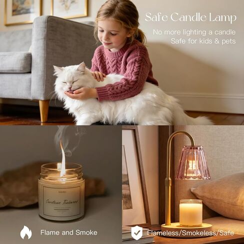 Candeldo Candle Warmer Lamp with Timer: Pink Candle Warming Lamp with 2 Bulbs Height Adjustable Wax Melt Dimmable Home Decor Mom Birthday Gift for Women in Saudi Arabia