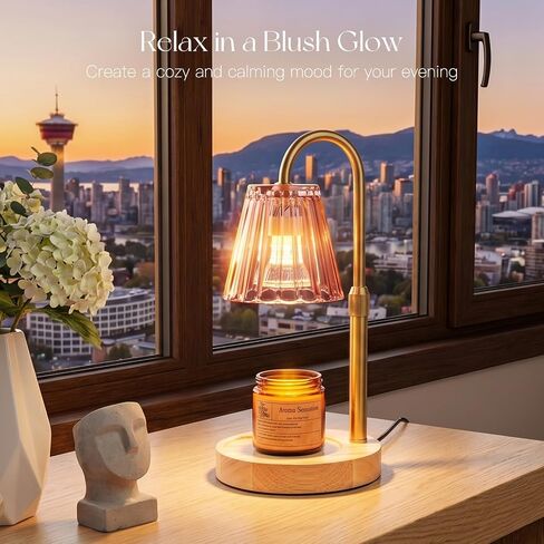 Candeldo Candle Warmer Lamp with Timer: Pink Candle Warming Lamp with 2 Bulbs Height Adjustable Wax Melt Dimmable Home Decor Mom Birthday Gift for Women in Saudi Arabia