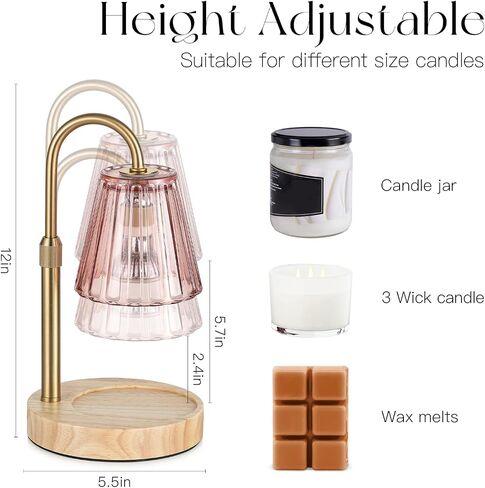 Candeldo Candle Warmer Lamp with Timer: Pink Candle Warming Lamp with 2 Bulbs Height Adjustable Wax Melt Dimmable Home Decor Mom Birthday Gift for Women in Saudi Arabia