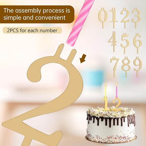 20Pcs Number Birthday Candle Holder Set 0-9, Reusable Stainless Steel Gold Cake Topper Decorations for Birthday Wedding Anniversary Parties Includes a Birthday Hat in Saudi Arabia
