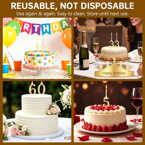 20Pcs Number Birthday Candle Holder Set 0-9, Reusable Stainless Steel Gold Cake Topper Decorations for Birthday Wedding Anniversary Parties Includes a Birthday Hat in Saudi Arabia