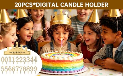 20Pcs Number Birthday Candle Holder Set 0-9, Reusable Stainless Steel Gold Cake Topper Decorations for Birthday Wedding Anniversary Parties Includes a Birthday Hat in Saudi Arabia