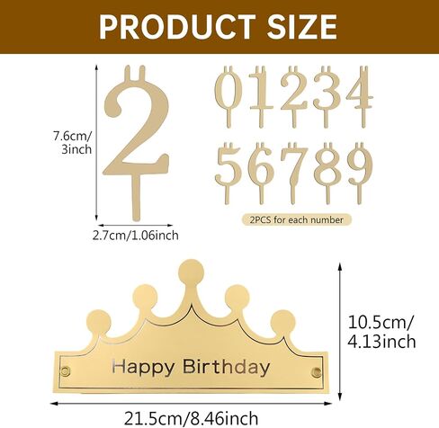 20Pcs Number Birthday Candle Holder Set 0-9, Reusable Stainless Steel Gold Cake Topper Decorations for Birthday Wedding Anniversary Parties Includes a Birthday Hat in Saudi Arabia