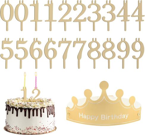 20Pcs Number Birthday Candle Holder Set 0-9, Reusable Stainless Steel Gold Cake Topper Decorations for Birthday Wedding Anniversary Parties Includes a Birthday Hat in Saudi Arabia