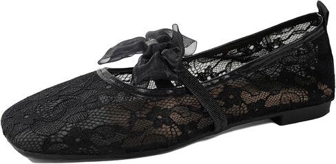 Floral Dot Lace Mesh Shoes for Women, Fashion Breathable Mary Jane Ballet Shoes, Casual Daily Commute Slip-On Flat Sandals for Summer in Kuwait