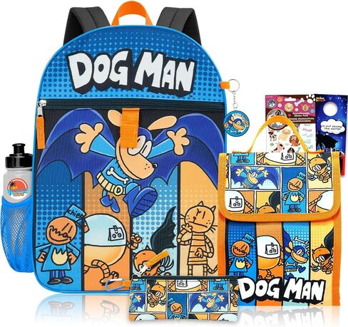 Bioworld Dog Man Backpack and Lunch Box for Boys - Bundle with 16" Backpack, Lunch Bag, Stickers, Water Bottle, More | Dog Man School Bag Set in Kuwait