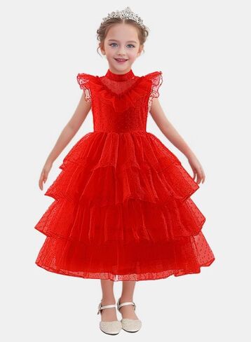 Lydia Deetz Costume Red Christmas Party Gothic Ghost Wedding Dress for Girls Kids Halloween Cosplay 4-12Y in Saudi Arabia