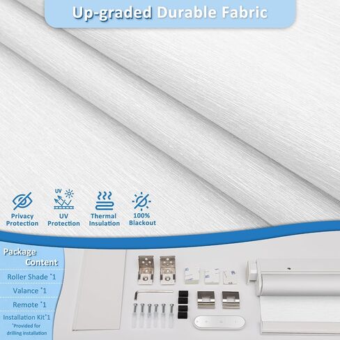 Smart Motorized Blinds with Remote, Cordless No-Drill Automatic Roller Shades, Blackout Electric Blind for Windows, White, 27 x 72 in Saudi Arabia