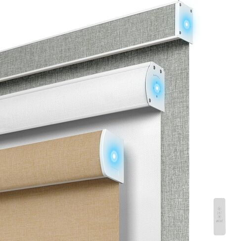 BERISSA Motorized Blinds with Remote,Blackout&Light Filtering Smart Blinds for Windows,Linen Fabric,Remote Control,Customized Automatic Blinds,Electric Blinds with Solar Pannel/USB.Custom Color in Kuwait