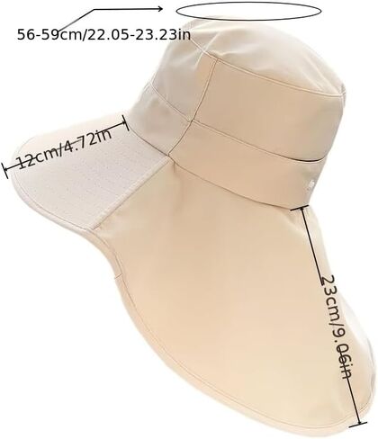Wide Brim Sun Hat with Neck Flap Foldable Beach Protection Summer Garden Hat with Adjustable Wind Cord for Hiking Fishing Beige in Kuwait
