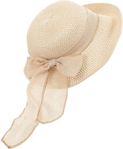 Healeved Women Hats Fashion Large Straw Beach Hat with Bowknot Wide Brim Sun Protection Cap Lightweight for Outdoor Summer Activities in Kuwait