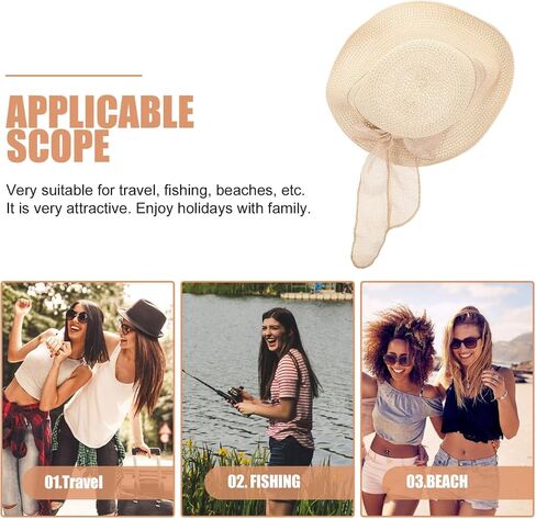 Healeved Women Hats Fashion Large Straw Beach Hat with Bowknot Wide Brim Sun Protection Cap Lightweight for Outdoor Summer Activities in Kuwait