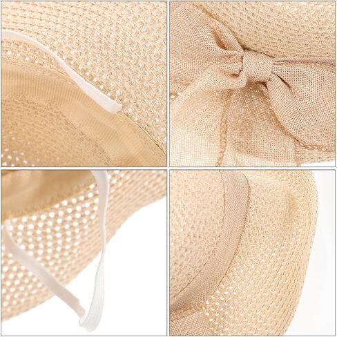 Healeved Women Hats Fashion Large Straw Beach Hat with Bowknot Wide Brim Sun Protection Cap Lightweight for Outdoor Summer Activities in Kuwait