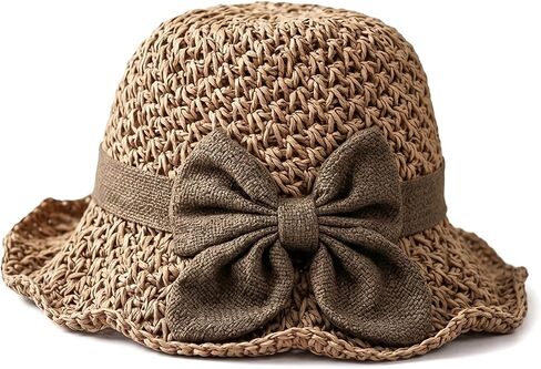 Elegant Woven Straw Sun Hat with Bow, Handmade Summer Crochet Hat, Breathable Foldable Women Sun Hat for Beach Travel Outdoor in Saudi Arabia