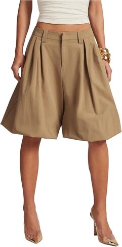 MakeMeChic Women's Wide Leg Bermuda Shorts Low Waist Dressy Work Office Baggy Bubble Shorts in Kuwait