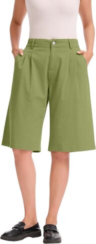 Bermuda Shorts for Women Knee Length High Waisted Cotton Elastic Wasit Summer Dressy Casual Long Chino Shorts in Kuwait