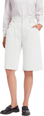 Bermuda Shorts for Women Knee Length High Waisted Cotton Elastic Wasit Summer Dressy Casual Long Chino Shorts in Kuwait