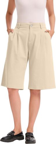 Bermuda Shorts for Women Knee Length High Waisted Cotton Elastic Wasit Summer Dressy Casual Long Chino Shorts in Kuwait