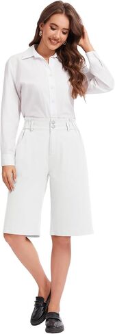 Bermuda Shorts for Women Knee Length High Waisted Cotton Elastic Wasit Summer Dressy Casual Long Chino Shorts in Kuwait