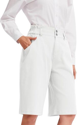 Bermuda Shorts for Women Knee Length High Waisted Cotton Elastic Wasit Summer Dressy Casual Long Chino Shorts in Kuwait