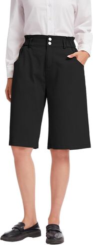 Bermuda Shorts for Women Knee Length High Waisted Cotton Elastic Wasit Summer Dressy Casual Long Chino Shorts in Kuwait