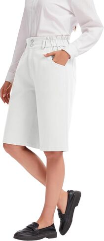 Bermuda Shorts for Women Knee Length High Waisted Cotton Elastic Wasit Summer Dressy Casual Long Chino Shorts in Kuwait